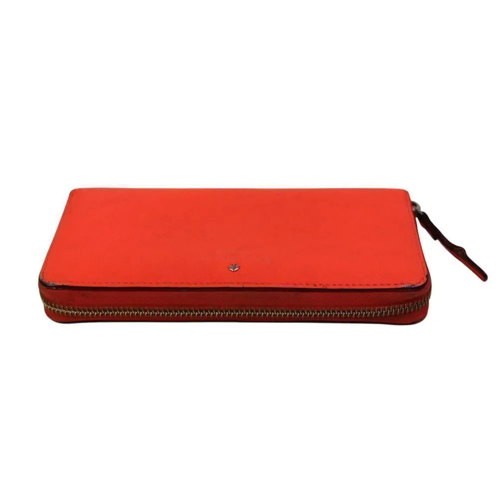 kate spade new york RED GENUINE LEATHER LOGO ZIP AROUND ID CARD WALLET CLUTCH